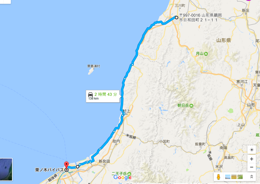 新潟市までのルートGoogleMap